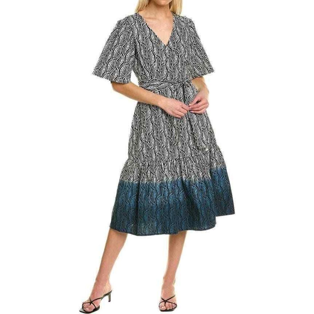St. Roche NWT Pina Wrap Dress In Black Ivory Blue Size 6 MSRP $325